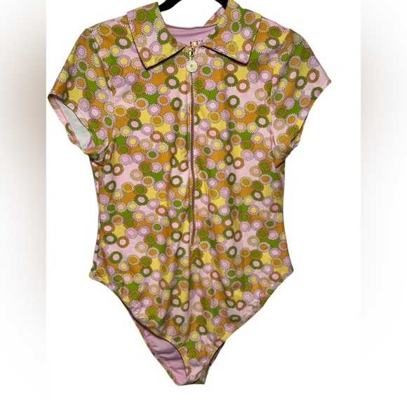 Show Me You Mumu Golden Hour Swimsuit Zip Front Zip Collar One Piece Retro Beach - Picture 1 of 5